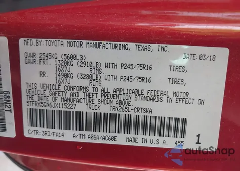 2018 Toyota Tacoma Sr from USA, damaged, VIN 5TFRX5GN6JX115227